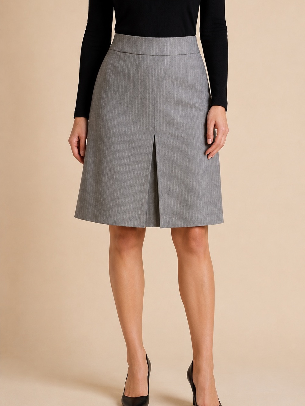 Mango Gray Pinstripe A-Line Skirt with Front Pleat